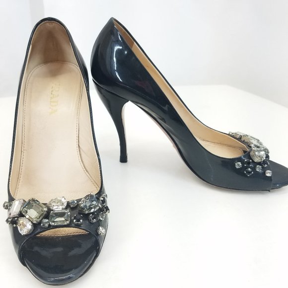 Prada Black Heels with Embellishments - Picture 1 of 9